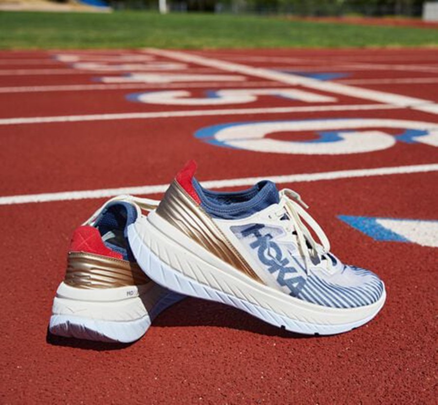 Hoka One One Mens Running Shoes - Carbon X-SPE - White/Blue - CTAP80167